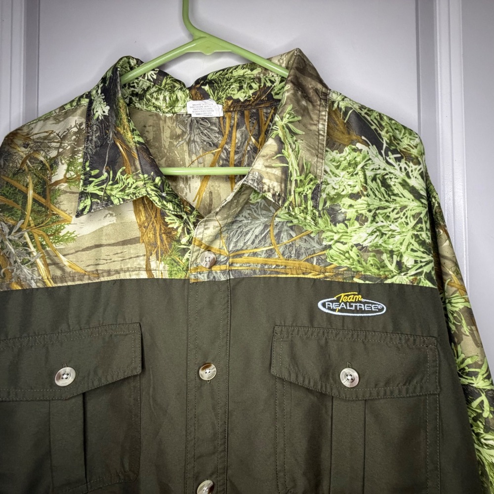 Team Realtree Mens Camo Colorblock Hunting Shirt Olive Green Long Sleeve Large